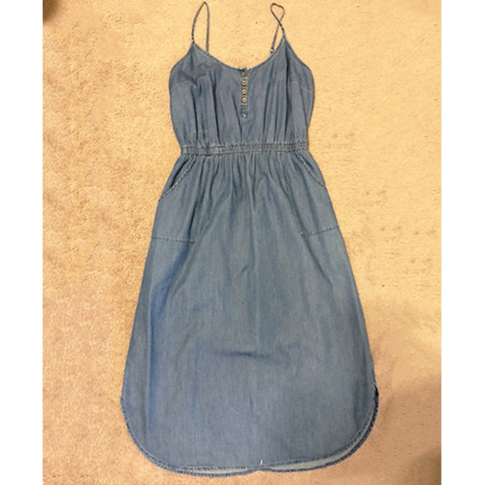 Spaghetti Strap Chambray Dress with Pockets